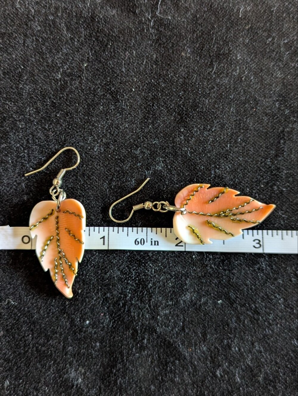 Leaf Pendant Necklace and Earrings Set Peach and Gold Silver Fall Autumn Jewelry - Picture 6 of 8